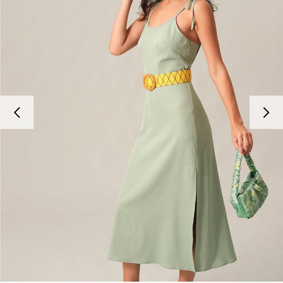 NWT Rihoas Mint Green midi dress with slit and tie sleeves - Picture 3 of 3